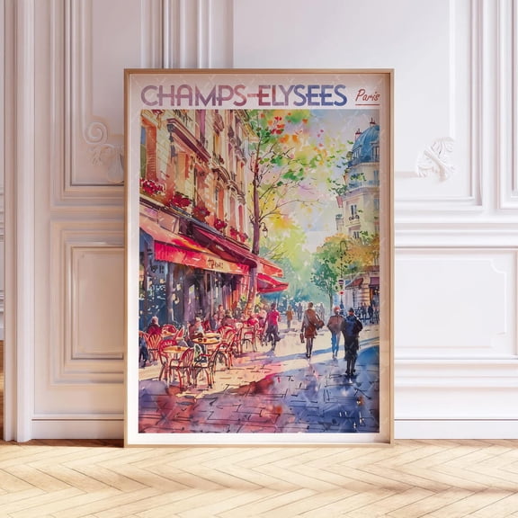 Champs Elysees Paris France Pastel Travel Unframed Paper Print