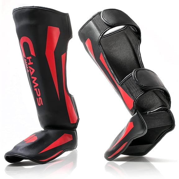 Champs MMA Martial Arts Shin Guards Padded, Adjustable Muay Thai Leg Guards with Instep Protection for Kickboxing/MMA Training and Sparring Durable, Professional MMA Equipment
