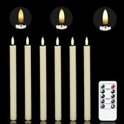 Chamvis Flickering Ivory Flameless LED Battery Operated Taper Plastic Candles 3D Wick Lights 6PK with Remote Control with Timer for Home Decor Halloween Christmas Wedding