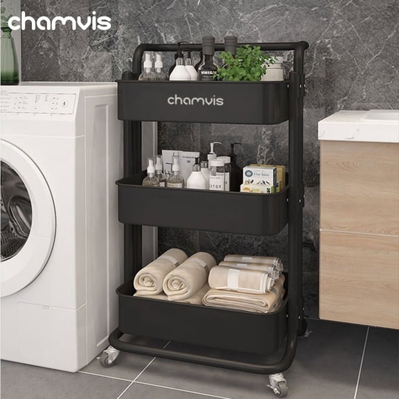 Chamvis Serving Trolley Utility Carts Bathroom Storage Serving Trolley, Rolling Trolley with Locking Wheels in 3 Tier Home Kitchen