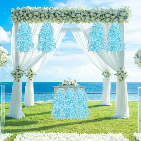 Chanana 10 Pcs Artificial Lilac Flower Vines, 23.6 Inch Hanging Garland for Wedding Arch Home Office Decor - Realistic Plastic Sky Blue Flowers