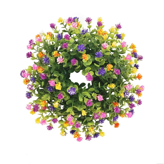 Chanana 11.8 Inch Colorful Floral Wreath for Front Door, Spring Summer Decoration with Eucalyptus and Ranunculus, Indoor Outdoor Rainbows Wreath Decor