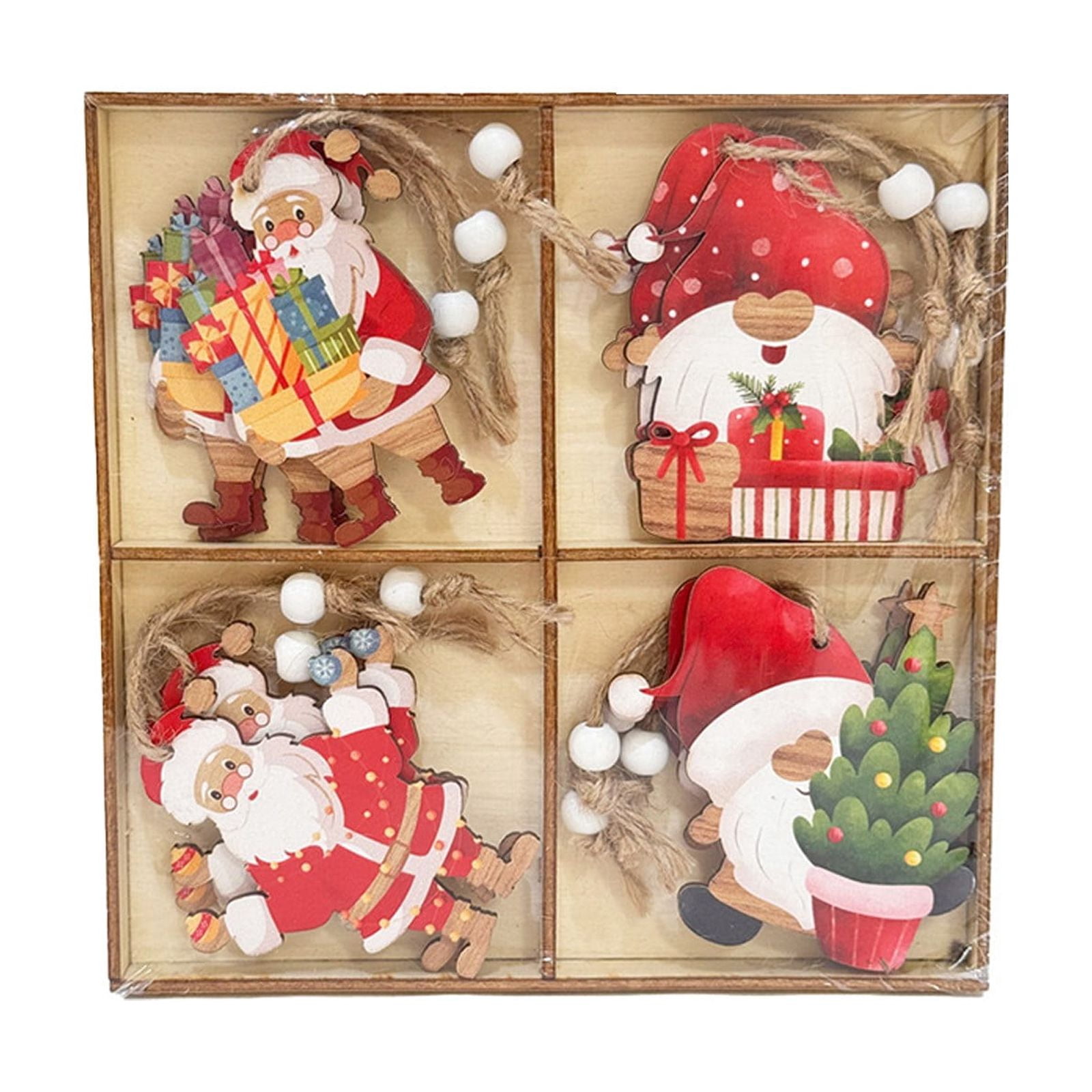 Chanana 12 Pcs Christmas Tree Ornament Santa Claus Hanging Ornaments Wooden Funny Decorative Hanging Ornaments for Holiday Xmas Tree Decorations