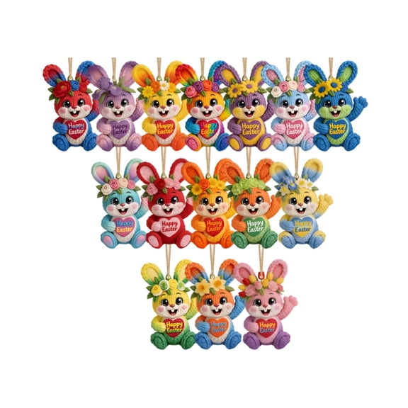 Chanana 15 Pcs Bunny Easter Ornament 2D Flat Wooden Rabbit Pendant Hanging Decor Colorful Gradient Easter Bunny Ornaments Spring Hanging Ornament for Party Home Decoration Indoor Supplies