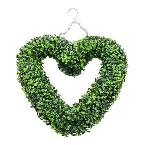 Chanana 16.9 Inch Preserved Boxwood Heart Wreath, Heart Shaped Simulation Garland Artificial Boxwood Wreath for Valentine's Day Gift Door Wall Hanging Window Wedding Party Decoration