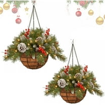 Chanana 2026New Pre-Lit Artificial Christmas Hanging Basket, Outdoor Decoration with Pine Red Berries Pinecones, Festive Planter LED Lights for Porch, Front Door, Home, Garden, Patio, Lawn (2PC)