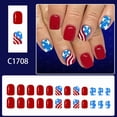 thumbnail image 1 of Chanana 24Pcs 4th of July Press on Nails Short Square French Tip Fake Nails Independence False Nails with American Flag Star Glitter Design Acrylic Day Glue on Nails DIY for Women Decoration, 1 of 7
