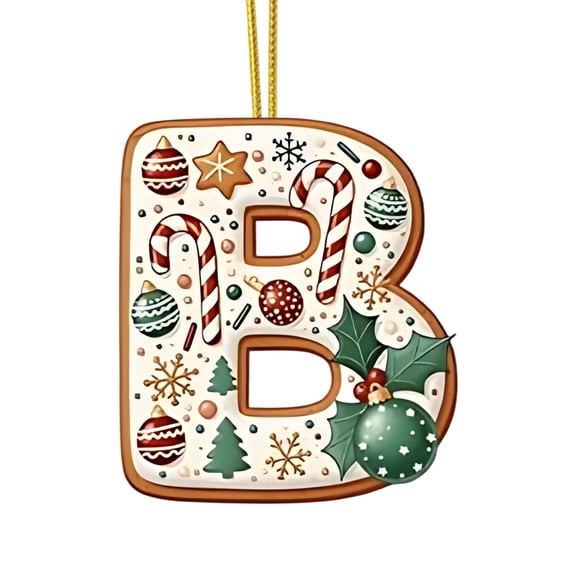 Chanana 26 Gingerbread Alphabet Ornaments for Christmas Tree Candy Cane Initial Letter B Pendant with Berries Pattern Mini Monogram Hanging Decorations for Party Gifts DIY Decor