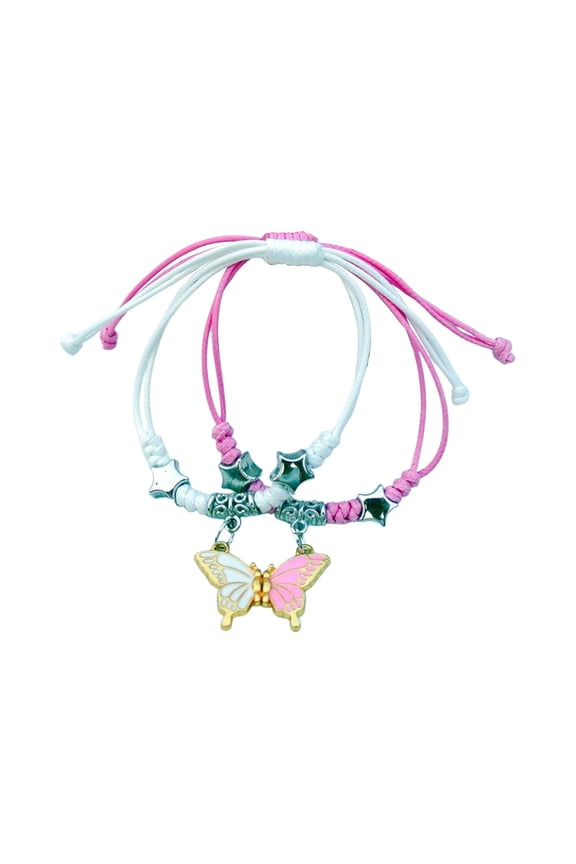 2PCS Magnetic Butterfly Bracelets, Butterfly Friendship Bracelets Adjustable Strand Best Friends Bracelet, Handmade Charm Couples Jewelry Gifts for Couples Friend, Valentine's Day Gift