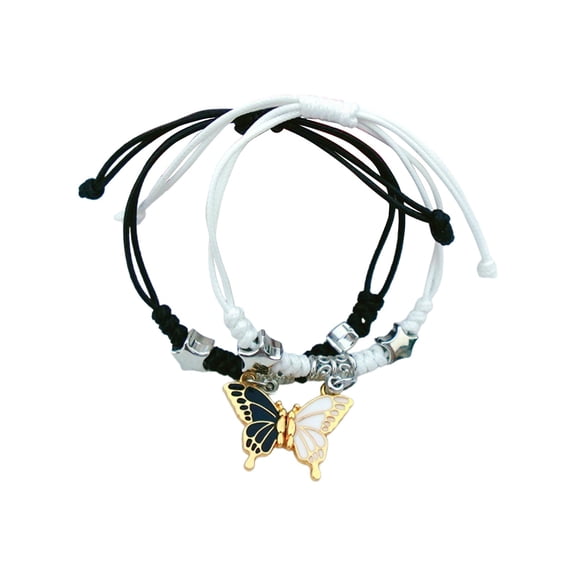 Chanana 2PCS Magnetic Butterfly Bracelets, Butterfly Friendship Bracelets Adjustable Strand Best Friends Bracelet, Handmade Charm Couples Jewelry Gifts for Couples Friend, Valentine's Day Gift