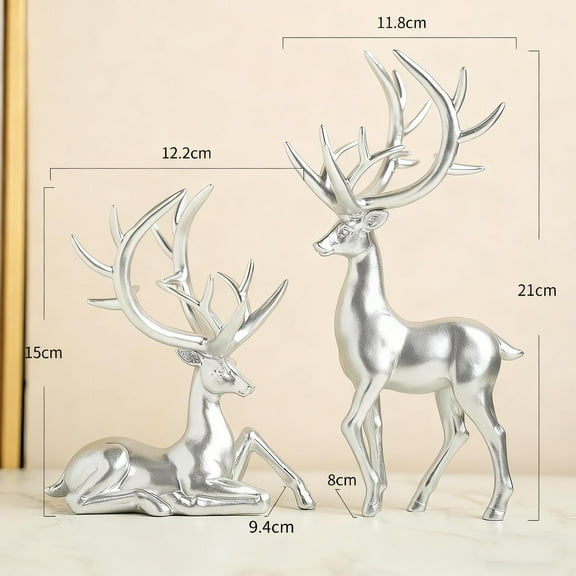 Chanana 2Pcs Christmas Reindeer Figurines Decorations Resin Sitting & Standing Deer Statues Elk Figurine, Couple Mini Xmas Deer Statue Animal Table Centerpiece for Home Living Room Office Decor