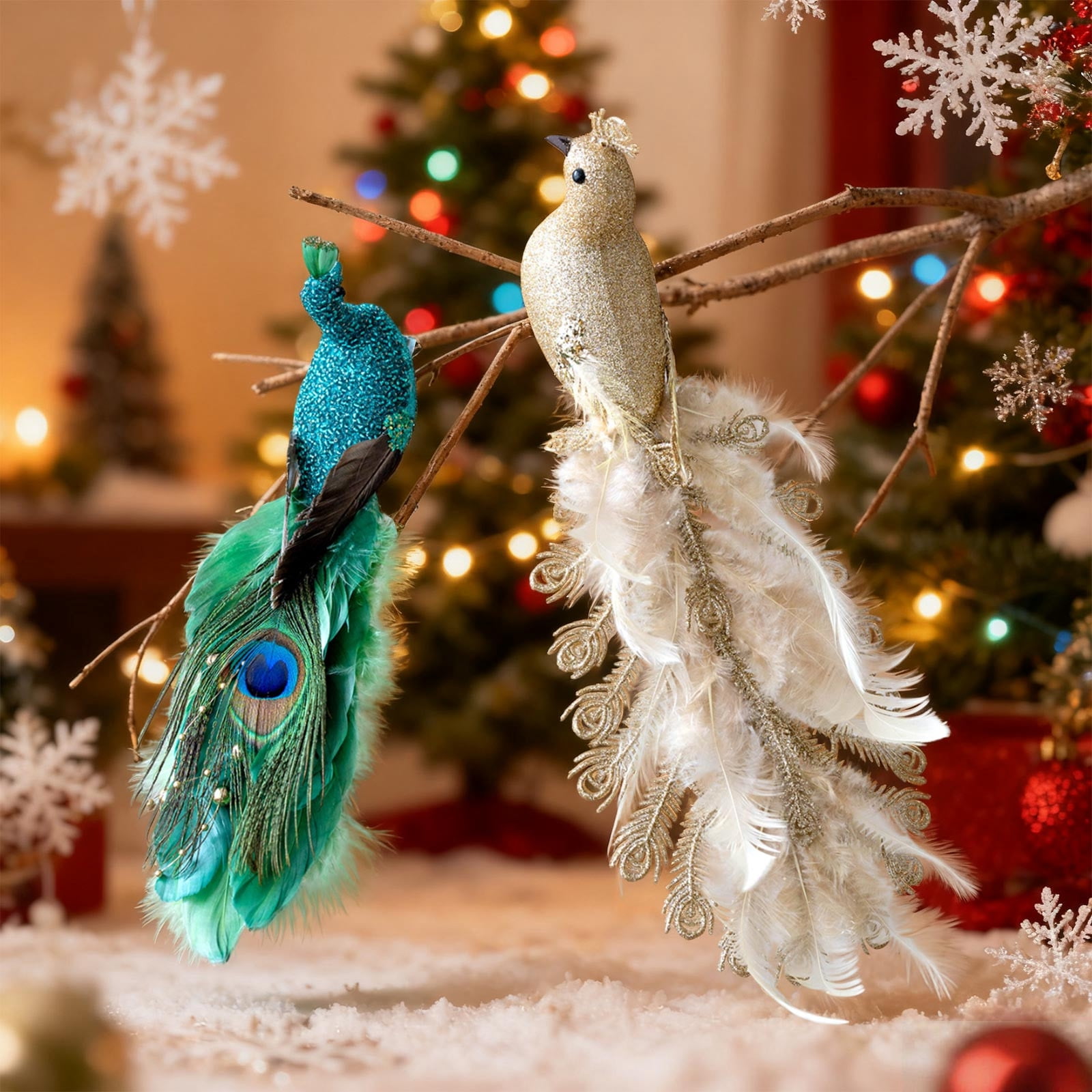 Chanana 2psc Christmas Green Peacock Christmas Tree Topper Ornaments ...