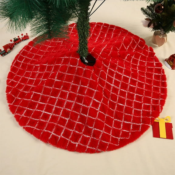 Chanana 30.7 Inch Velvet Christmas Tree Skirt Fit for 5-7 ft Christmas Tree, Red Luxury Plush Fur Skirts with Lattice Center for Xmas Indoor Outdoor Decor Home Supplies