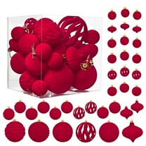 Chanana 36pcs Velvet Christmas Ball Ornaments, Flocked Shatterproof Christmas Ornaments Hanging Xmas Tree Decorations Set for Home Party Holiday Decor (Multi-Size, Red)