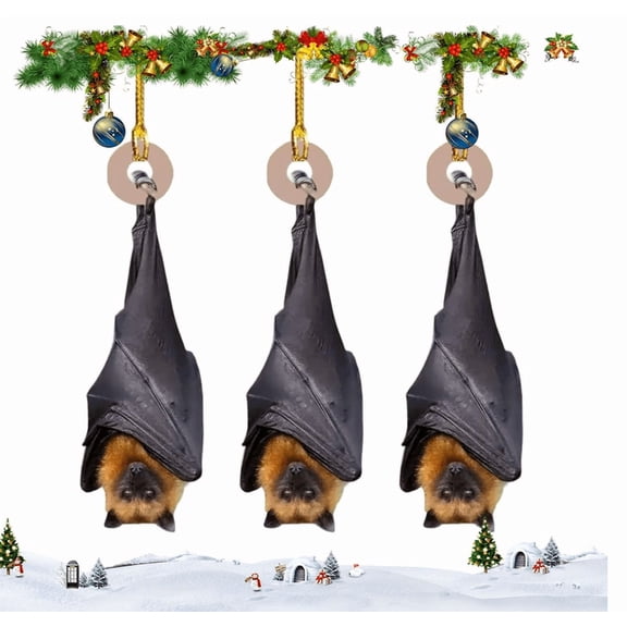 Chanana 3PCS Bat Christmas Ornament, Realistic Hanging Bat Tree Decoration for Gothic Home Décor, Funny Halloween-Christmas Ornament for Nature & Animal Lovers, Unique Idea