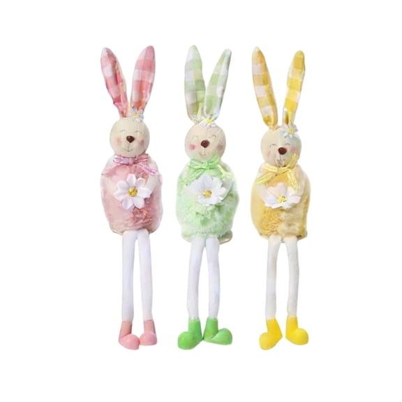 Chanana 3PCS Easter Stuffed Bunny Doll Figurine Rabbit Shelf Sitters with Dangling Legs Tabletop Centerpieces Holiday Home Decor, Pastel Color Bunny Hanging Ornaments
