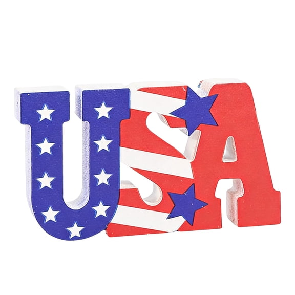 Chanana 4th of July Wood USA Letter Sign Patriotic Table Decor, US Flag Cutout Block Letter Table Sign Freestanding Word Veterans Day Labor Day Memorial Day Red White Blue Decor
