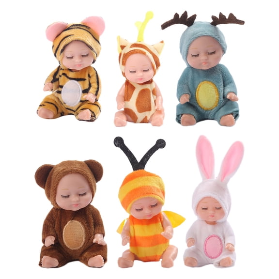 Chanana 6PCS Simulation Sleeping Baby Doll Toy, Lifelike Sleeping Face Simulation Doll for KidsBoysGirls, Cute PVC Soft Plush Doll, Mini Travel Companion Doll for Bedtime Comfort Gifts