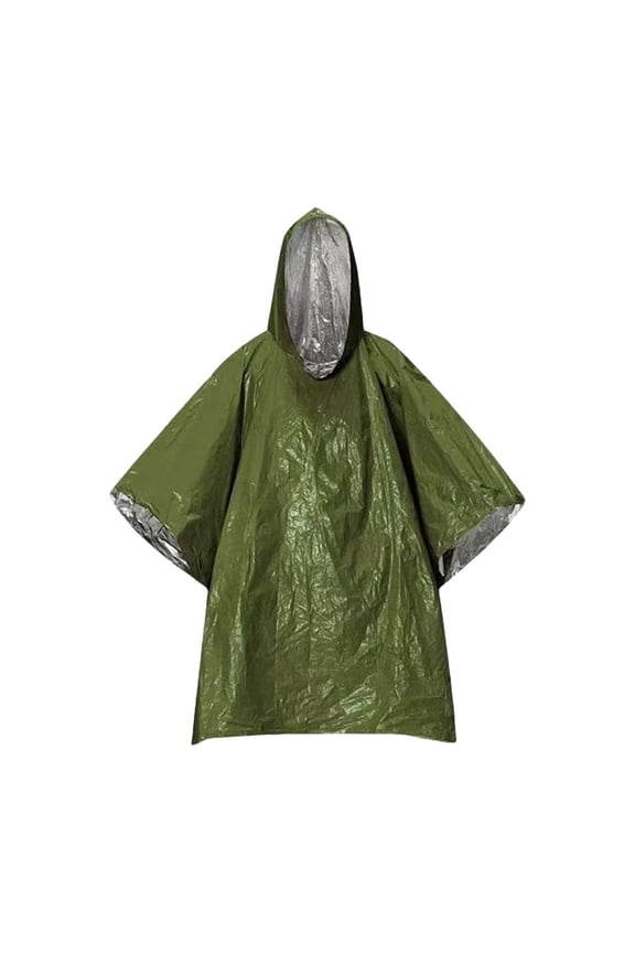 Aluminum Foil Raincoat Thickened Emergency Rain Poncho, Thermal Poncho Survival Blankets Reusable Survival Ponchos for Camping, Hiking, Green