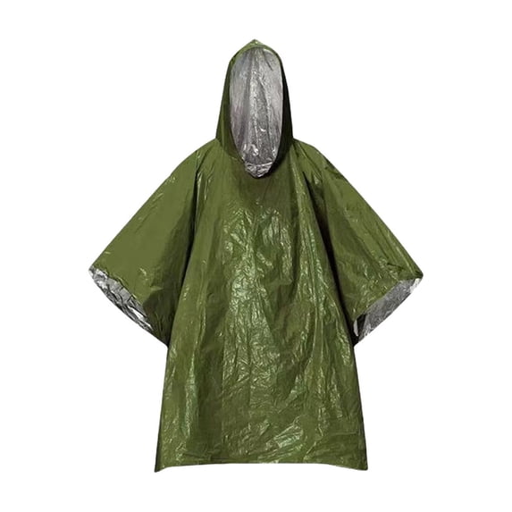 Chanana Aluminum Foil Raincoat Thickened Emergency Rain Poncho, Thermal Poncho Survival Blankets Reusable Survival Ponchos for Camping, Hiking, Green