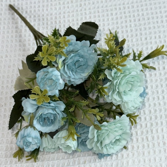 Chanana Artificial Peonies Rose Flowers Fake Roses Silk Hydrangea Berry Bouquet 12.6 Inch Faux Flowers for Bridal Wedding Party Floral Home Decoration Table Centerpieces(Teal Blue)