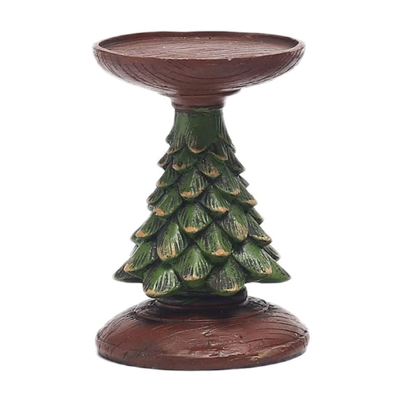Chanana Candle Holder Classic Imitation Wooden Christmas Tree Candle, Christmas Tree Candle Holder Resin Candlestick Holders, 4.7 Inch Xmas Pine Tree Base European-Style Home Window Desktop Decor