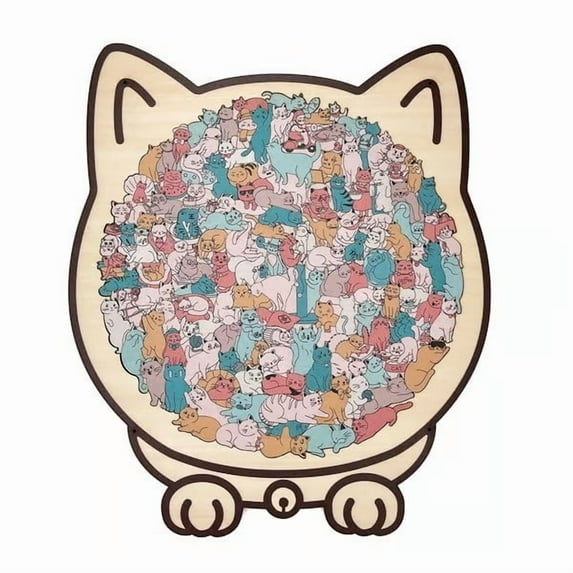 Chanana Cat Shaped Puzzle | 135-piece Colored Cat Shaped Wooden Jigsaw Puzzle | Framed by Adorable Cats Outline Puzzles | Animal Cats Wooden Puzzles Pieces Decor for Cat Lovers | Home Decor & Gift