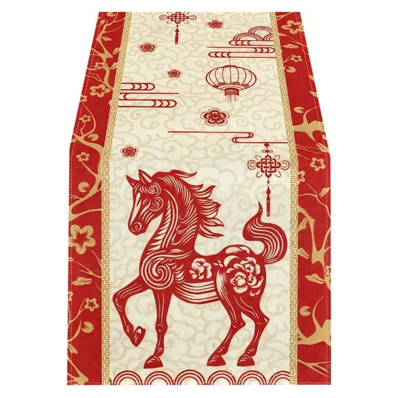 Chanana Chinese New Year Table Runner 2026 - 13x72 Inch Year of The Horse Table Decorations Lunar New Year Spring Festival Kitchen Dining Decor for Holiday Party, Indoor Outdoor Home Decorations