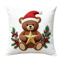 Chanana Christmas Bear Embroidered Throw Pillow Cover - Soft Chenille Holiday Decorative Cushion for Xmas Tree Decor, Winter Home Decor, Cozy Living Room Bedroom Sofa