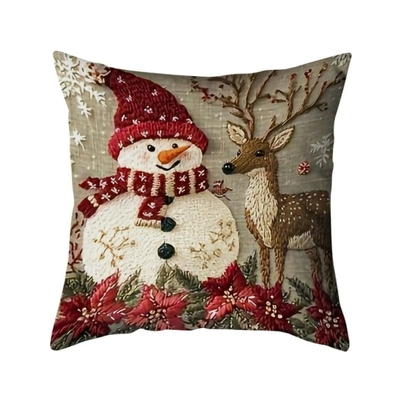 Chanana Christmas Pillow Covers 18''x18'' Single-Sided, Christmas Bedroom Decor,Farmhouse Christmas Decor, 4 Christmas Patterns, Tree, Snowman, Santa Claus, Rabbit, Elk (Snowman)