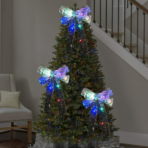 Chanana Christmas Tree Bow LED Ribbon Bows with Lights 13.7 x 9 Inch Large Christmas Trees Ornaments Trees Topper Decoration for Home Tree Wreaths Decoration