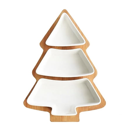 Chanana Christmas Tree Shaped Platter Ceramic Christmas Serving Tray Dishes for Entertaining, Food Serving Platter with Base for Appetizer, Snacks, Fruit, Candy Dessert for Xmas Party, White