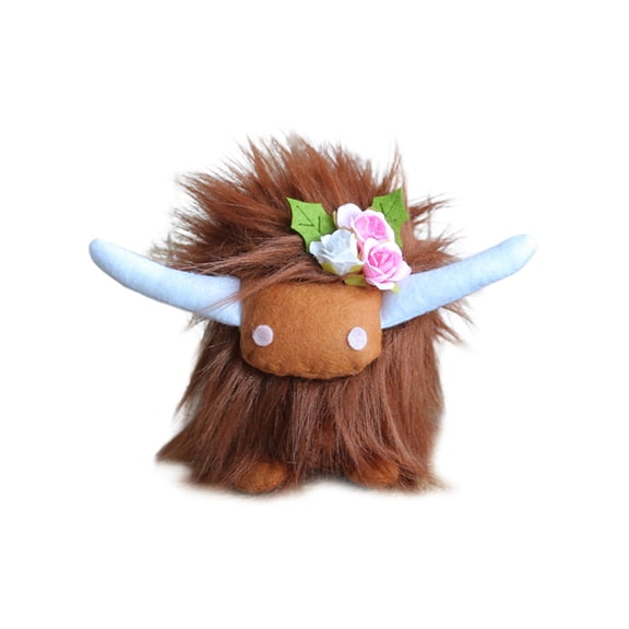 Chanana Coffee Highland Cow Gnome with Flowers, Cream Scottish Tomte Decor, Table Centerpieces Farmhouse Nordic Dwarf Christmas Spring Home Decoration, Calf Gnome Garden Collection Gift for Women