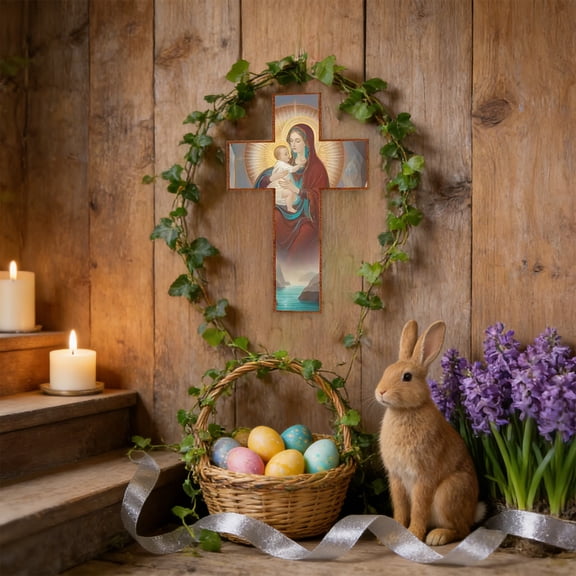 Chanana Crucifix Wall Cross for Home Decor, Colorful Religious Wood Cross for Hanging Wall Or Table, Catholic Christian Gifts for Church Home Room Christmas Décor with Blessed, Symbol of Redemption