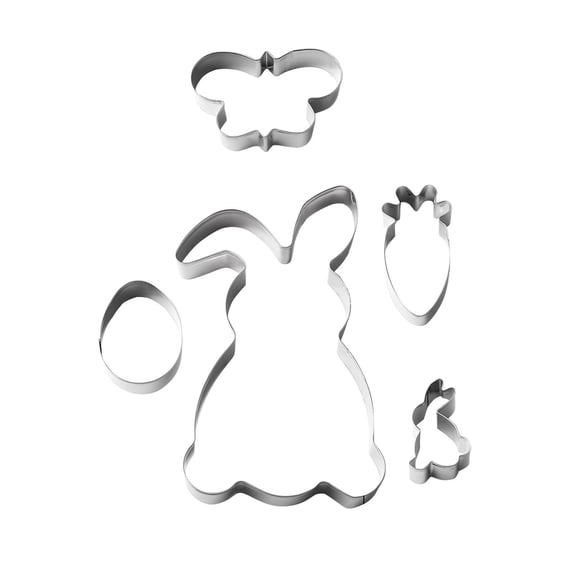 Chanana Easter Cookie Cutters Large Set of 5 - Egg, Carrot, Rabbit, Bunny Face, Butterfly Shapes - Stainless Steel Biscuit Molds for Spring Holiday Baking
