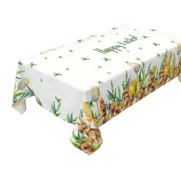 Chanana Easter Rectangle Tablecloth, 55 x 70" Waterproof Easter Colorful Eggs and Cute Bunny Table Cloth Reusable Spring Flower Rabbit Table Cover for All-season Holiday Dinner Table, Party Decor