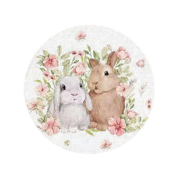 Chanana Easter Round Placemats, Bunny Table Mats for Dining Table Decor Spring Round Braided Placemat Heat Resistant Washable Wood Grain Rabbit Flower Easter Day Flax Woven Place Mats 15 Inch