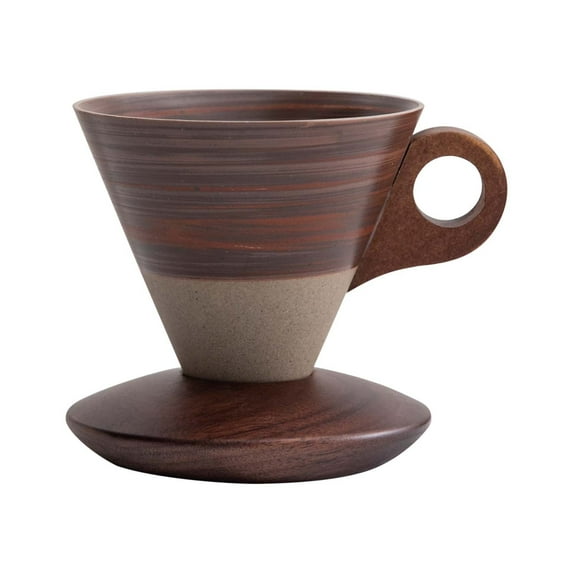 Chanana Elegant Conical Coffee Cup, 250ml Vintage Cone Shaped Creative Irregular Shape Retro Wood Coffee Mug with Wooden Base Saucer Set for Home Restaurant Party Office