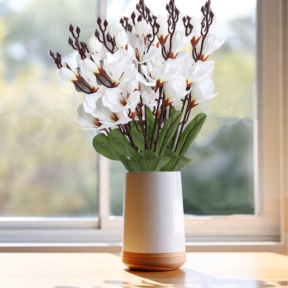Chanana Faux Magnolia Branches - White Artificial Magnolia Flower Bouquet, Realistic Fake Flowers for Indoor Outdoor Home Decor, Wedding Centerpieces & Spring Decor