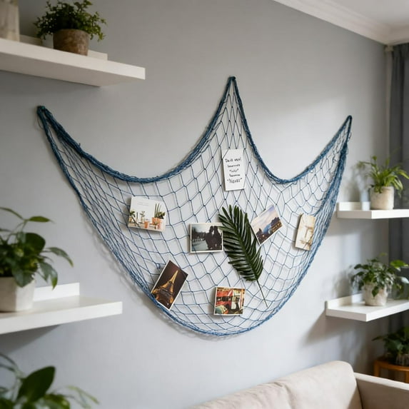 Chanana Fish Net Decorations, 78 x 59 Inch, Ocean Themed Party Decor Beach, Nautical Wall Hanging Fishing Net for Coastal Bedroom, Bathroom, or Under The Sea Party Decorations, Blue