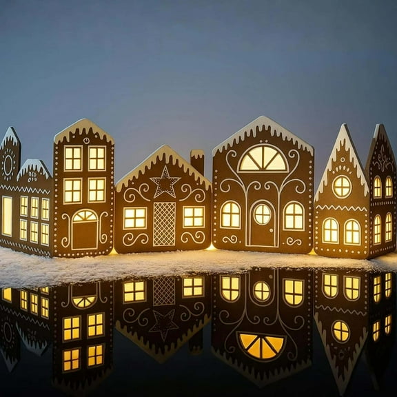 Chanana Gingerbread Village Magic, Christmas Gingerbread House Tabletop Decorations with Light, Wooden Christmas Village Centerpieces Gingerbread Xmas Decor for Table Farmhouse Rustic Xmas Decor