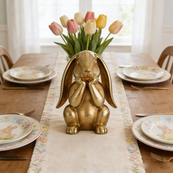 Chanana Gold Easter Bunny Statue, Gold Resin Rabbit Figurines, Vintage Metallic Bunny Sculptures for Spring Tabletop Mantel Shelf Home Decor Gift, 8"
