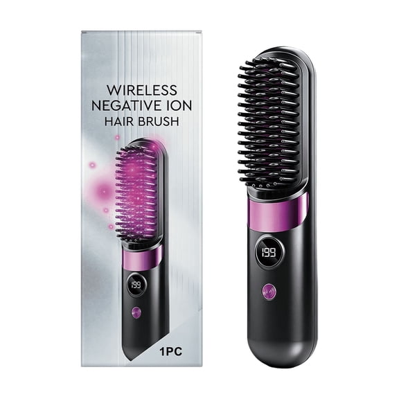 Chanana Hair Wave Heated Brush, Portable Straightener Brushs for Travel, with LCD Temperature Display, Portable Hair Straightener, Fast Heating Cordless Mini Hair Brushs