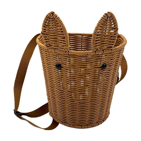Chanana Hand-Woven Rabbit Basket Easter Picnic Basket with Straps, Imitation Rattan Storage Basket Backpack Flower Basket for Candy Storage Tea Picking