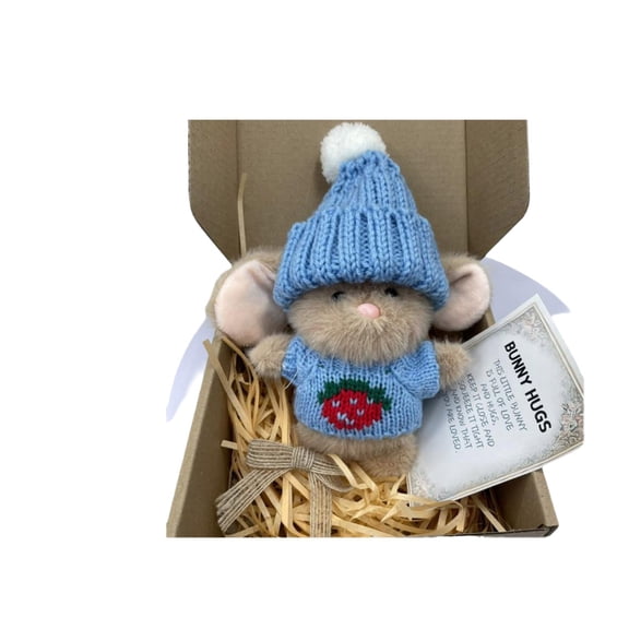 Chanana Handmade Mini Bunny Hug Cute Easter Gift, Soft Plush Rabbit Mini Bunny Hugs in Box with Card, Easter Basket Bunny Stuffer Women Men for Birthday, Mother's Day, Valentine's Day (Blue)