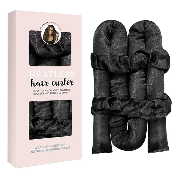 Chanana Heatless Curling Ribbon for Long Hair, Overnight Hair Curling Headband, No Heat Portable Hair Curlers, Easy Sleep No Heat Silk Ribbon Rollers - Black
