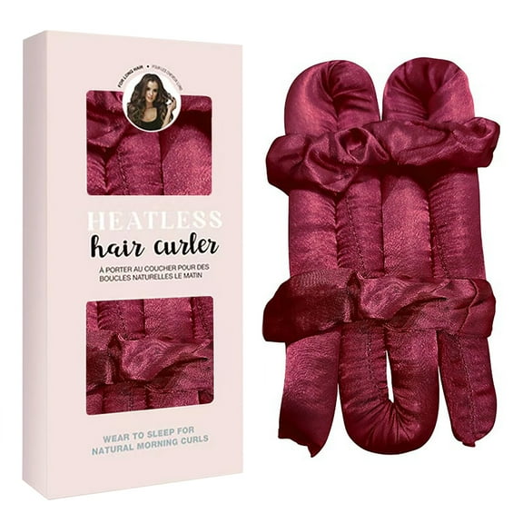 Chanana Heatless Curling Ribbon for Long Hair, Overnight Hair Curling Headband, No Heat Portable Hair Curlers, Easy Sleep No Heat Silk Ribbon Rollers - Wine