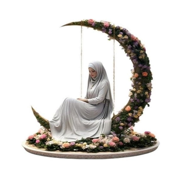 Chanana Islamic Elegant Crescent Moon & Lantern Desktop Ornament, 2D Moon Crescent Lantern Sign Ornaments for Muslim Islam Ramadan Eid Decorations