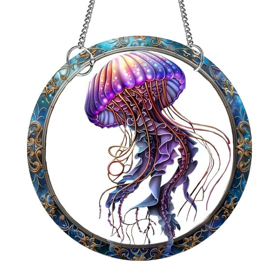 Chanana Jellyfish Acrylic Window Hanging Colourful Marine Life Stained Suncatchers for Window Acrylic Panels Bedroom Garden Kitchen Wall Decoration Gifts for Women Mom Grandma