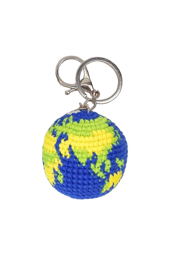 Knitted Yarn Earth Keychain, Mini Planet Key Ring, Soft Knit Globe Key Chain, Cute Handmade Key Accessory for Bag, Purse, Backpack, Gift for Kids Adults